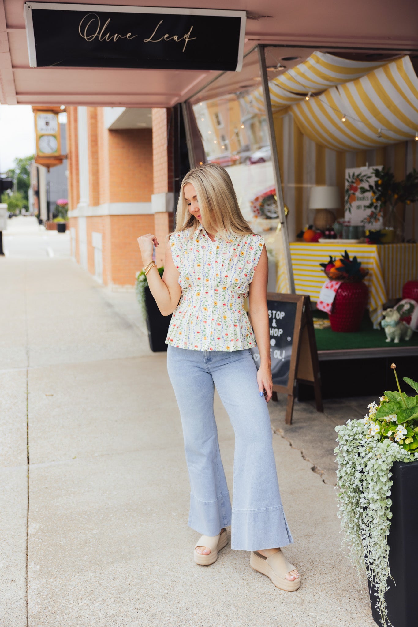 Ivory Floral Pleated Blouse